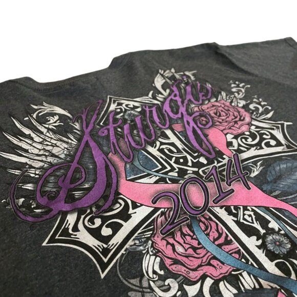 Lady Biker Sturgis 2014 Motorcycle Rally Retro Tattoo Cross Roses Tattoo Size XL - Picture 5 of 13